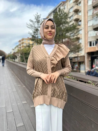 Ghisa 4YÖRHRK3603 Camel Yaka Detaylı Hırka