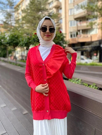 Ghisa 4YÖRHRK3603 Kırmızı Yaka Detaylı Hırka