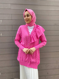 Ghisa 4YÖRHRK3603 Pembe Yaka Detaylı Hırka