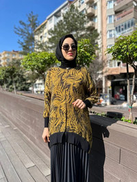 Ghisa 4YÖRTNK4584 Yağ Yeşili Benek Detaylı Tunik