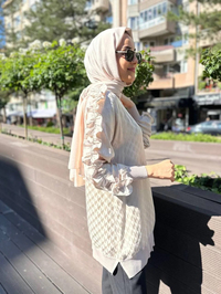Ghisa 4YÖRTNK4609 Bej Kolu Fırfırlı Tunik
