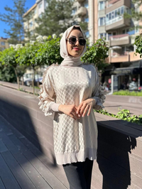 Ghisa 4YÖRTNK4609 Bej Kolu Fırfırlı Tunik
