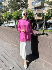 Ghisa 4YÖRTNK4609 Pembe Kolu Fırfırlı Tunik