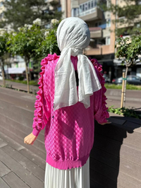 Ghisa 4YÖRTNK4609 Pembe Kolu Fırfırlı Tunik