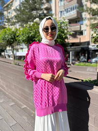 Ghisa 4YÖRTNK4609 Pembe Kolu Fırfırlı Tunik