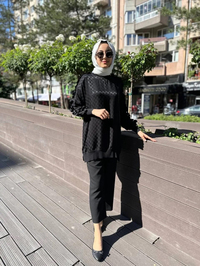 Ghisa 4YÖRTNK4609 Siyah Kolu Fırfırlı Tunik