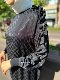 Ghisa 4YÖRTNK4609 Siyah Kolu Fırfırlı Tunik