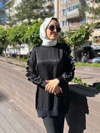 Ghisa 4YÖRTNK4609 Siyah Kolu Fırfırlı Tunik
