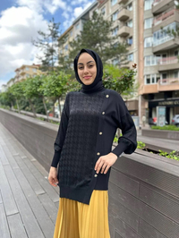 Ghisa 4YÖRTNK4613 Siyah Düğme Detaylı Tunik