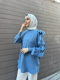 Ghisa 5KGSTNK4481 Mavi Kolları Fırfırlı Tunik