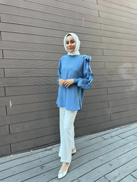 Ghisa 5KGSTNK4481 Mavi Kolları Fırfırlı Tunik