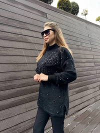 Ghisa 5KGSTNK4750 Siyah İncili Fiyonk Detaylı Tunik
