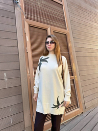 Ghisa 5KKNTNK4660 Ekru Yaprak Desenli Triko Tunik