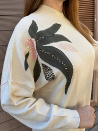 Ghisa 5KKNTNK4660 Ekru Yaprak Desenli Triko Tunik