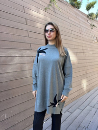Ghisa 5KKNTNK4660 Gri Yaprak Desenli Triko Tunik