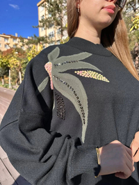 Ghisa 5KKNTNK4660 Siyah Yaprak Desenli Triko Tunik