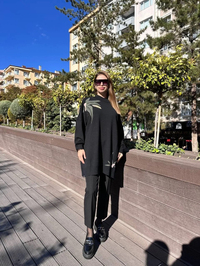 Ghisa 5KKNTNK4660 Siyah Yaprak Desenli Triko Tunik