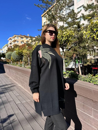 Ghisa 5KKNTNK4660 Siyah Yaprak Desenli Triko Tunik