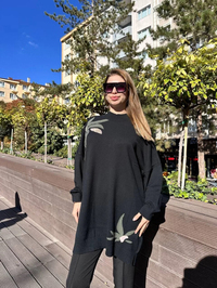 Ghisa 5KKNTNK4660 Siyah Yaprak Desenli Triko Tunik