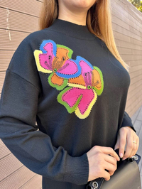 Ghisa 5KKNTNK4662 Siyah Çiçek Desenli Triko Tunik