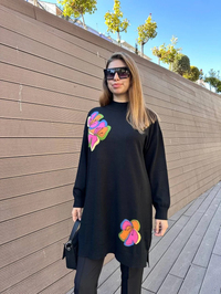 Ghisa 5KKNTNK4662 Siyah Çiçek Desenli Triko Tunik