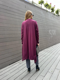 Ghisa 5KOBHRK3669 Bordo Şifon Kumaş Detaylı Uzun Hırka