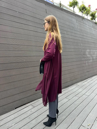 Ghisa 5KOBHRK3669 Bordo Şifon Kumaş Detaylı Uzun Hırka