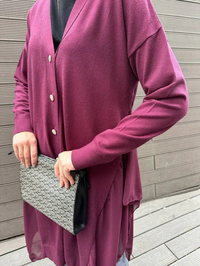 Ghisa 5KOBHRK3669 Bordo Şifon Kumaş Detaylı Uzun Hırka