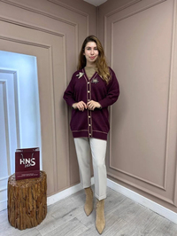 Ghisa 5KOBHRK3698 Mürdüm Broş Detaylı Hırka