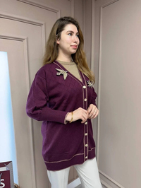 Ghisa 5KOBHRK3698 Mürdüm Broş Detaylı Hırka