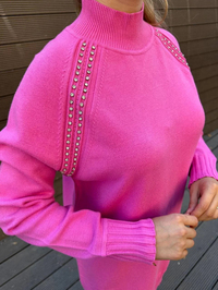 Ghisa 5KOBTNK4391 Pembe Yakası Taşlı Triko Tunik