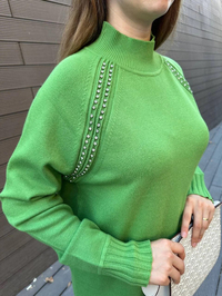 Ghisa 5KOBTNK4391 Yeşil Yakası Taşlı Triko Tunik