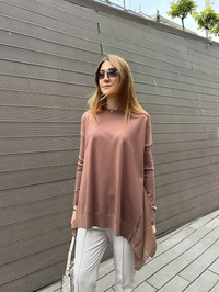 Ghisa 5KOBTNK4436 Kahve Şifon Kumaş Detaylı Tunik