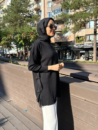 Ghisa 5KOBTNK4689 Siyah Tül Detaylı Merserize Tunik