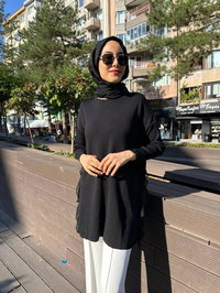Ghisa 5KOBTNK4689 Siyah Tül Detaylı Merserize Tunik