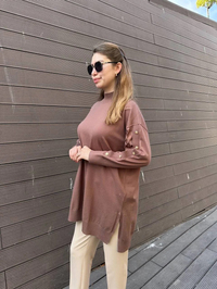 Ghisa 5KOBTNK4803 Kahve Kol Detaylı Triko Tunik