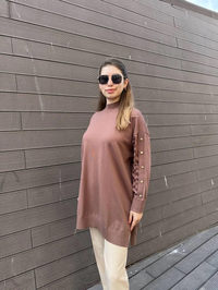 Ghisa 5KOBTNK4803 Kahve Kol Detaylı Triko Tunik