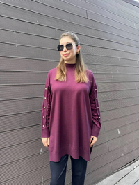 Ghisa 5KOBTNK4803 Mürdüm Kol Detaylı Triko Tunik