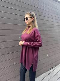 Ghisa 5KOBTNK4803 Mürdüm Kol Detaylı Triko Tunik