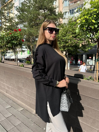 Ghisa 5KPİTNK4593 Siyah Kolu Fırfırlı Triko Tunik