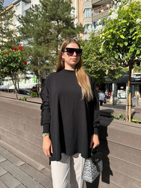 Ghisa 5KPİTNK4593 Siyah Kolu Fırfırlı Triko Tunik