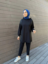 Heddy & Nurcan Çetin 24402 Siyah Paraşüt Kumaş Detaylı Pantolonlu Takım