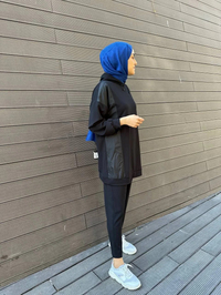 Heddy & Nurcan Çetin 24402 Siyah Paraşüt Kumaş Detaylı Pantolonlu Takım