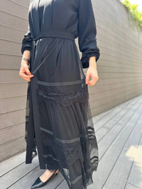 Heddy & Nurcan Çetin 6606 Siyah Etek Ucu Tül Detaylı Abaya
