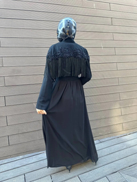 Heddy & Nurcan Çetin 7601 Siyah Omuzları Püskül Detaylı İkili Abaya