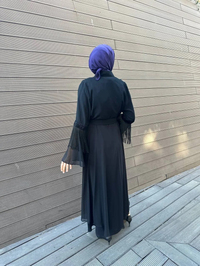 Heddy & Nurcan Çetin 7603 Siyah Kolu Püskül Detaylı İkili Abaya