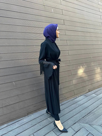 Heddy & Nurcan Çetin 7603 Siyah Kolu Püskül Detaylı İkili Abaya