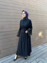 Heddy & Nurcan Çetin 7603 Siyah Kolu Püskül Detaylı İkili Abaya