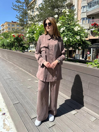 Hilay HLY0125Y101.002 Kahverengi New Melina Pantolonlu Takım