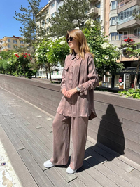 Hilay HLY0125Y101.002 Kahverengi New Melina Pantolonlu Takım